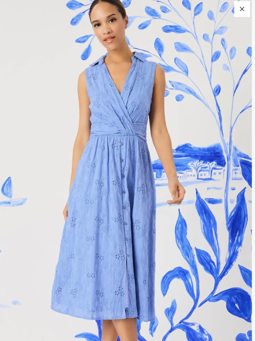 Maggy London Front Twist Cotton Eyelet Shirtdress, size 16